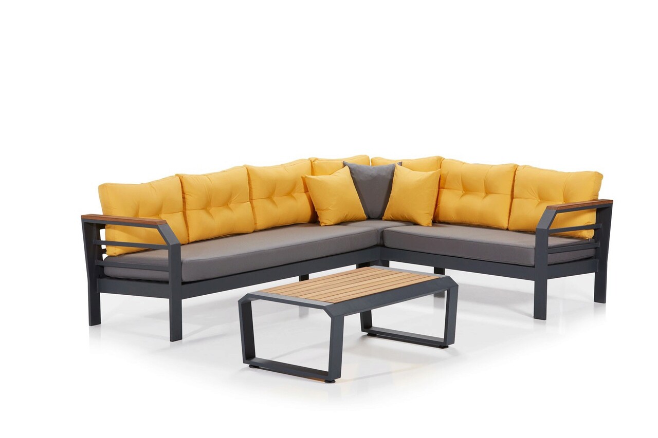 Set mobilier de gradina, Hanah Home, Assento Corner, Gri / Galben / Negru Mobilier Grădină Set mobilier de gradina, Hanah Home, Assento Corner, Gri / Galben / Negru Mobilier Grădină